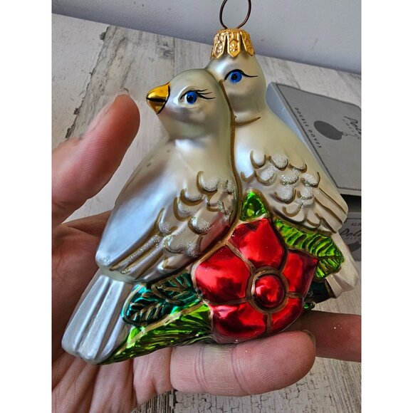 Polonaise double doves bird glass ornament poinsettia Xmas tree Kurt Adler - Picture 6 of 9